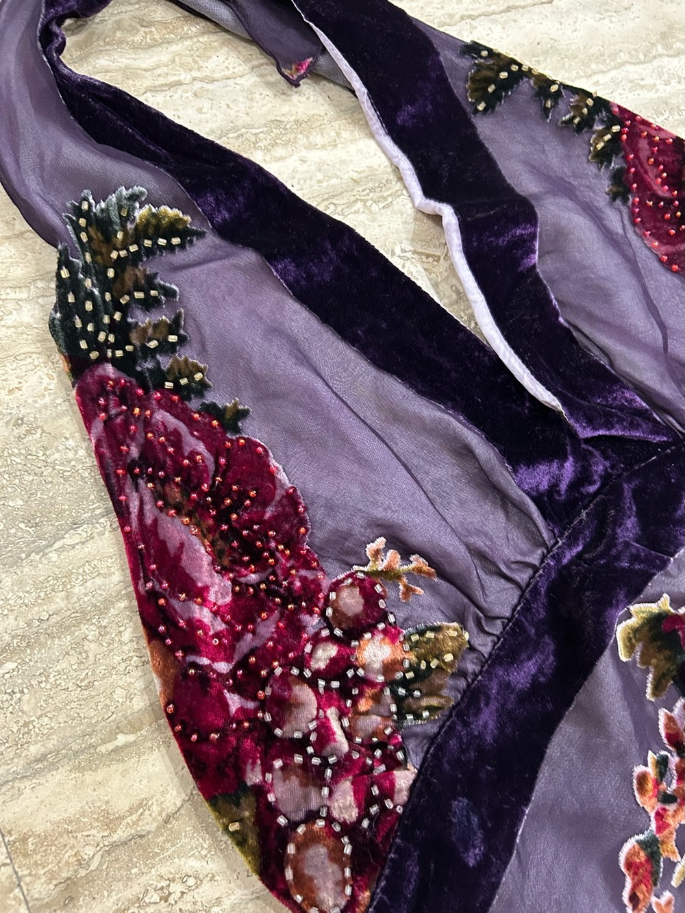 HaleBob Lavender and Burgundy Velvet Floral Halter Top - Picture 3 of 8